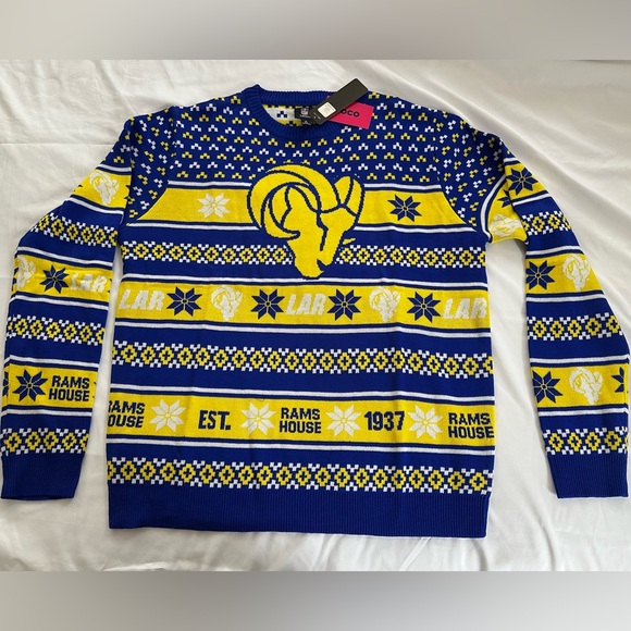Los Angeles Rams Ugly Christmas Sweater NEW XL Blue Yellow FOCO NFL Football - Picture 1 of 3